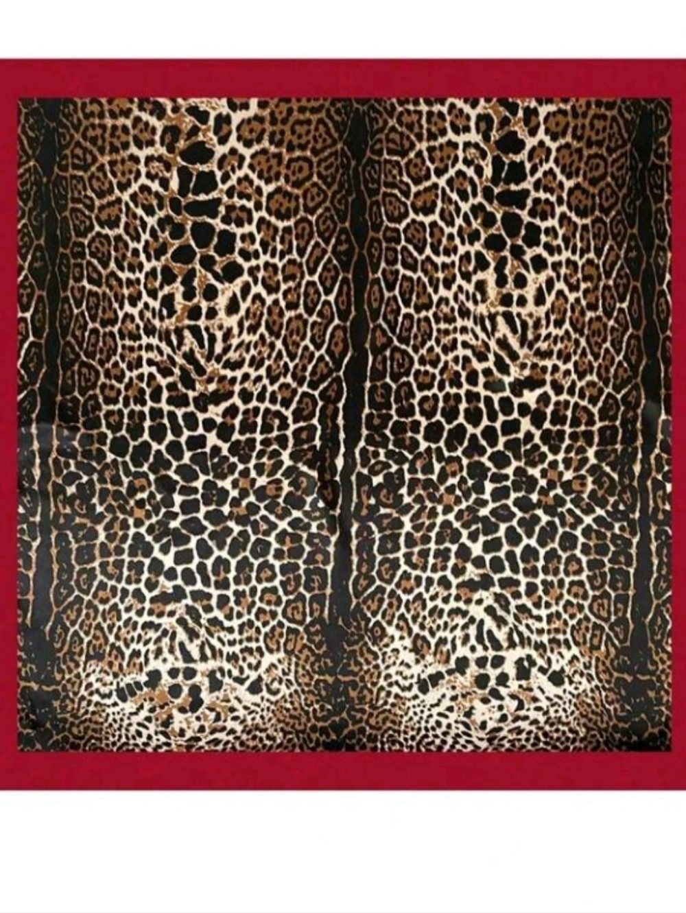 Leopard Print Satin Scarf with Red Border Summer Beach Festival Vacation XL